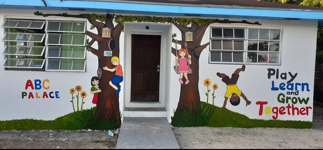 A B C Palace daycare building with hand painted mural